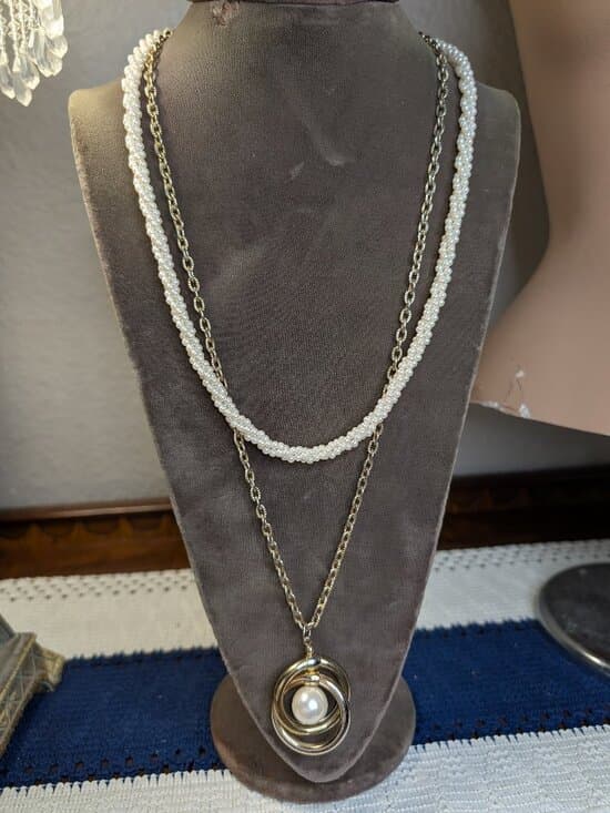 Vintage Gold Tone Faux Pearl Chain Necklace Bundle