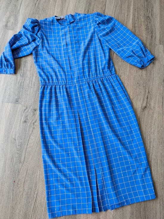 Vintage 1990s Blue Checkered Long Sleeve Dress