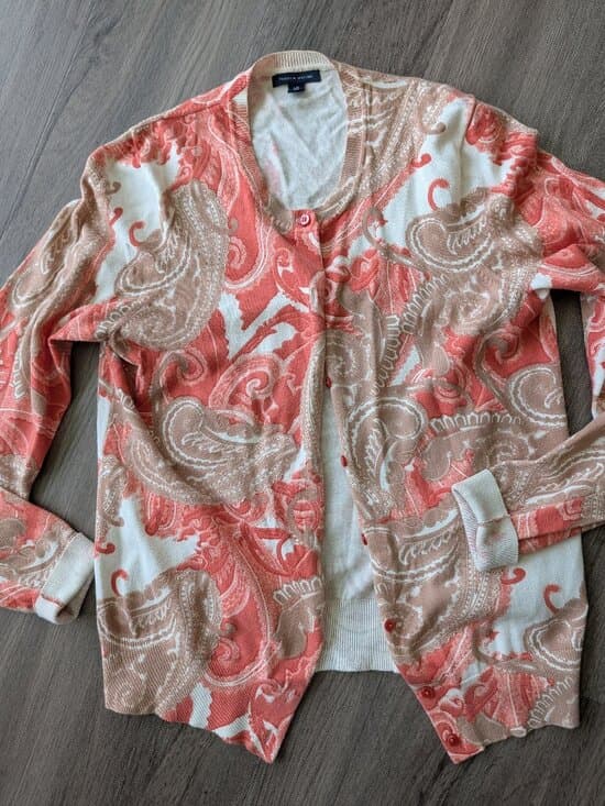 Tommy Hilfiger Coral Pink and White Paisley Cardigan Sweater