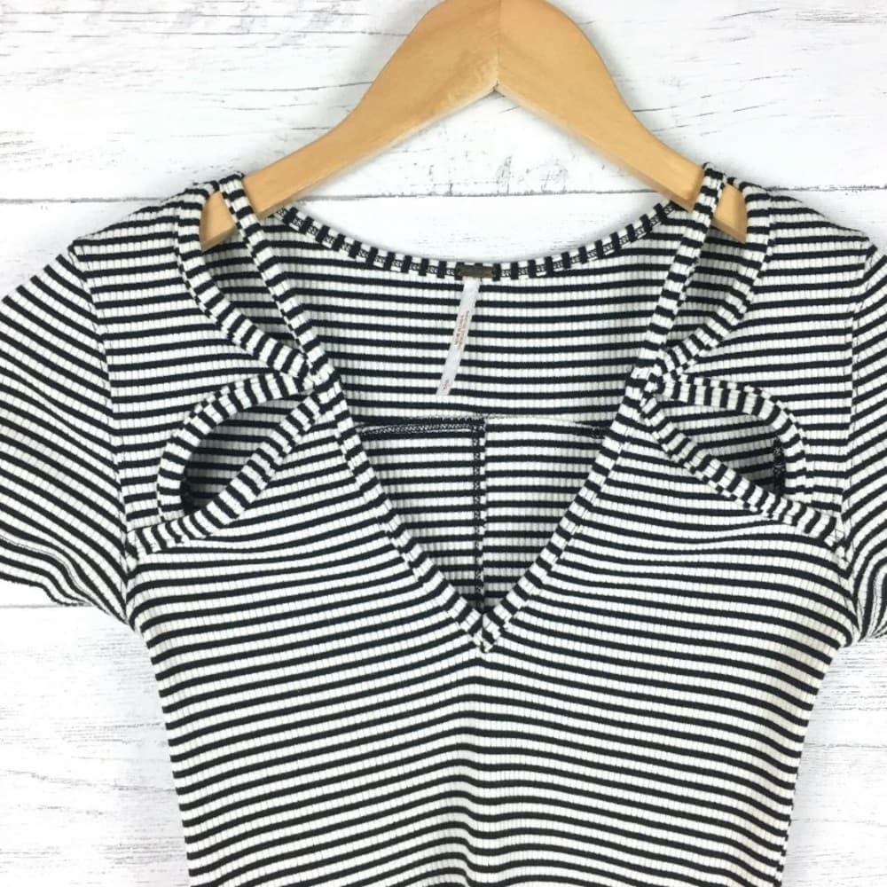 Free People Black and White Striped Rib Knit Top