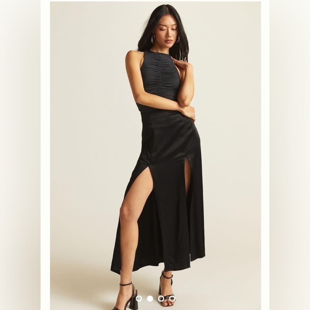 Anthropologie Black Ruched Keyhole Back Top
