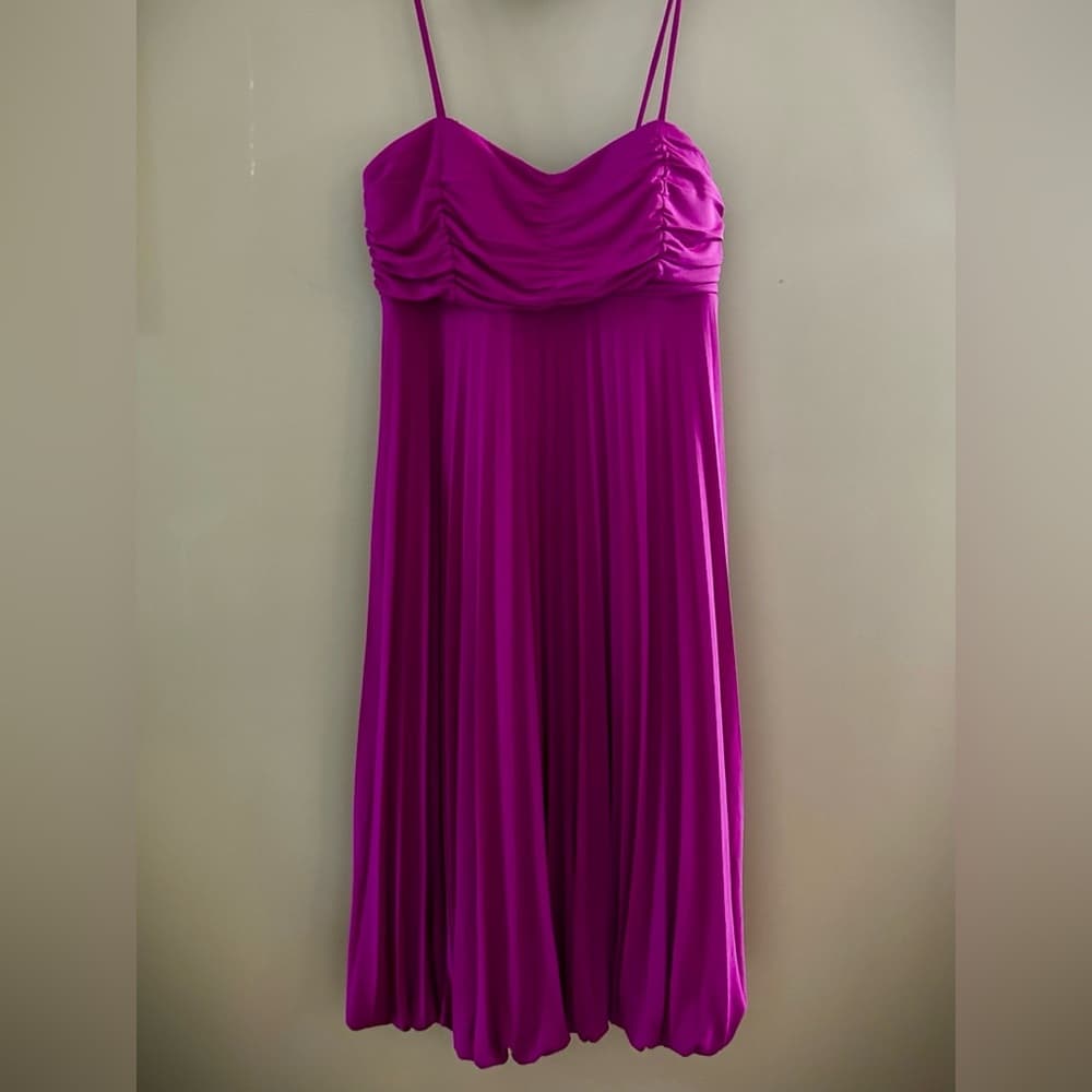⭐️ CACHE PURPLE PINK SLEEVELESS EMPIRE WAIST BUBBLE HEM COCKTAIL PARTY DRESS
