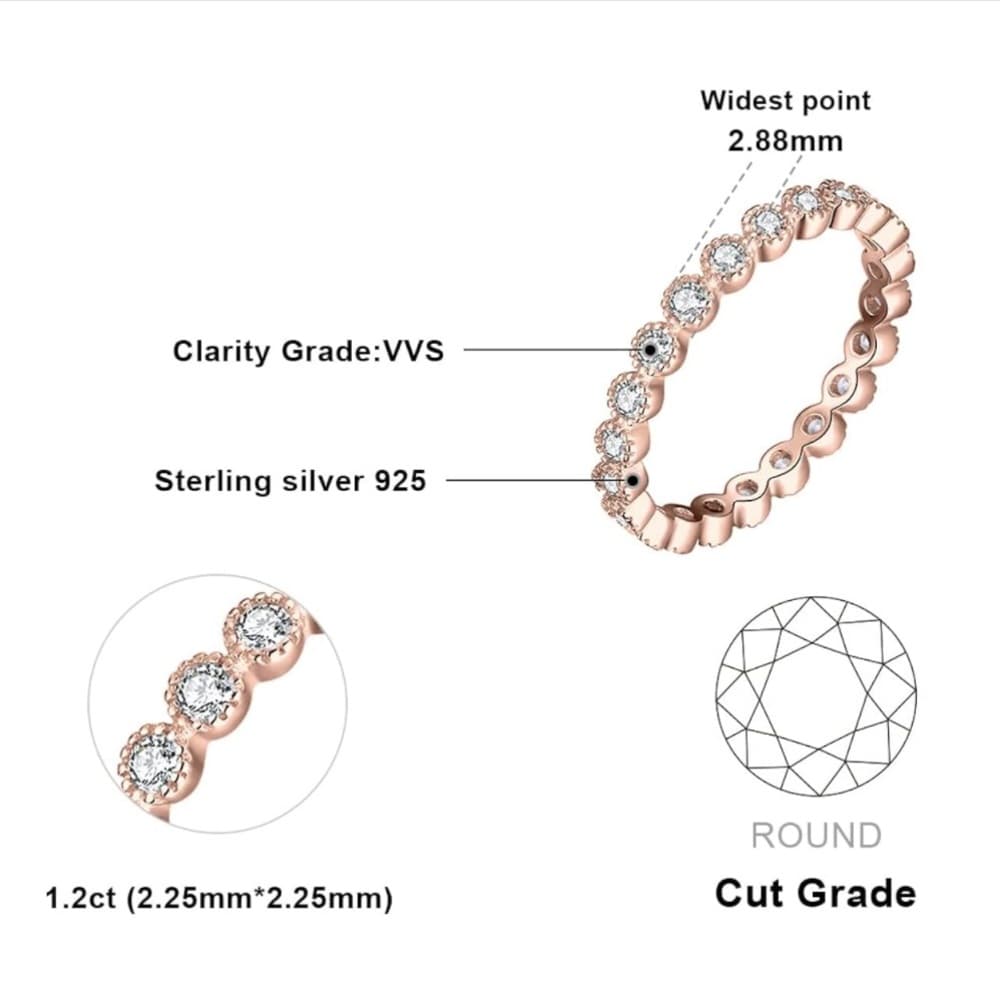 Genuine Moissanite (1) Stackable Ring. 14K Rose Gold Plated 925 Sterling Silver.
