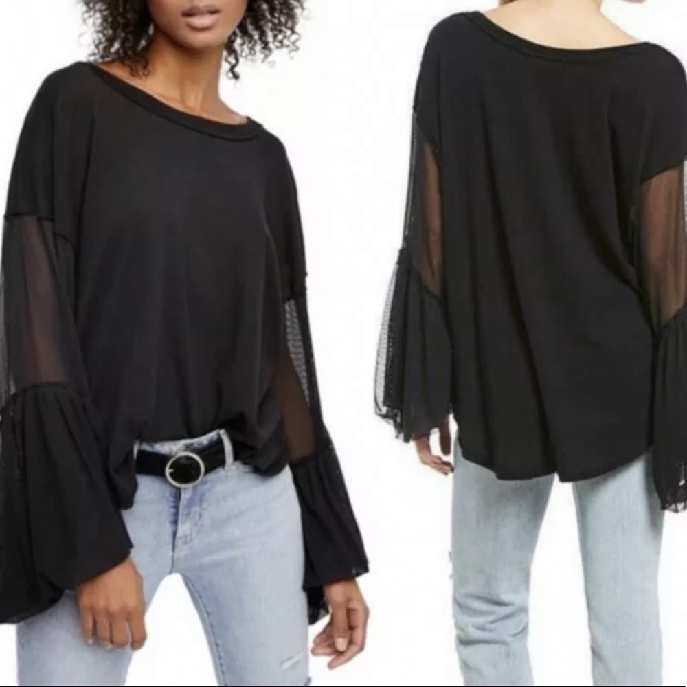Free People "Still Got It" Mesh Bell Sleeve Top