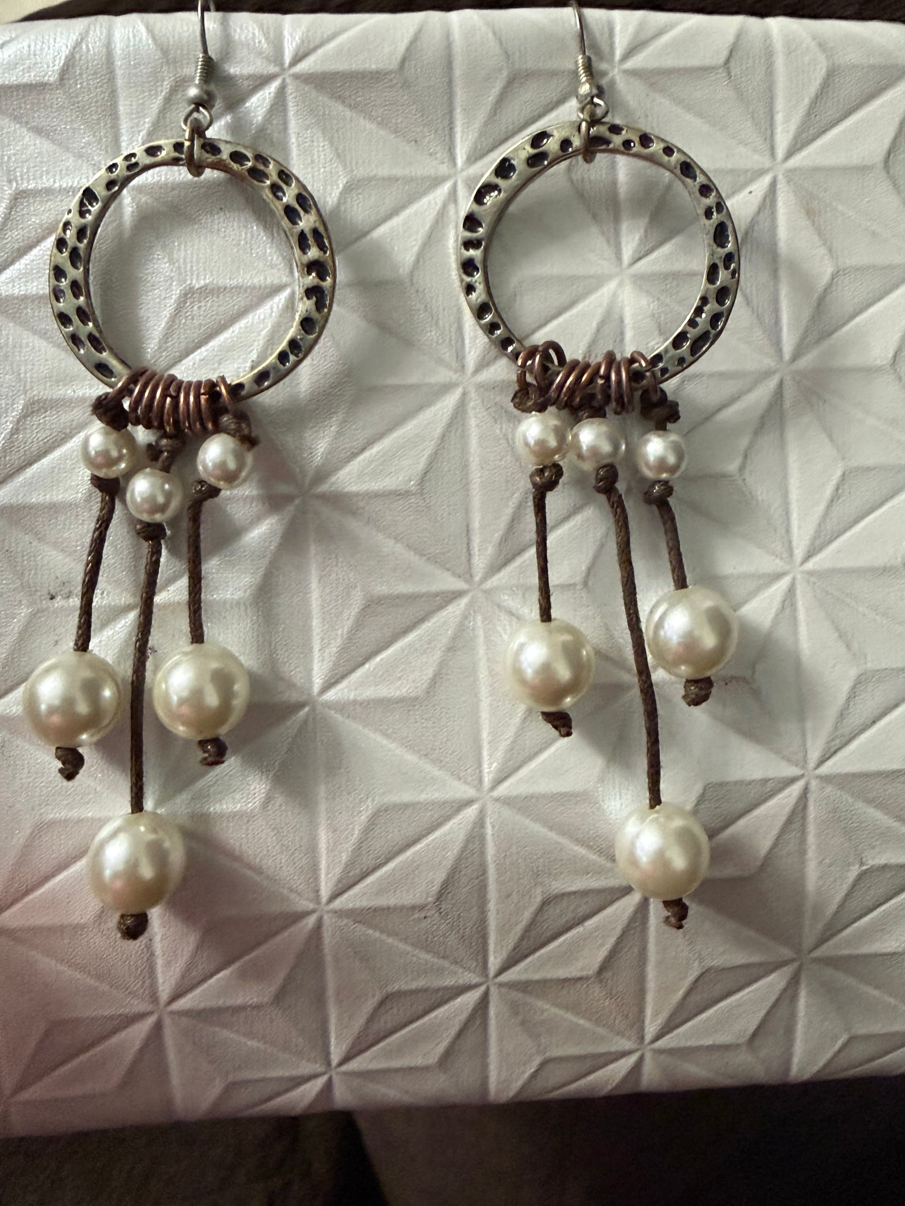 Dangling Hoop Earrings with Pearls
