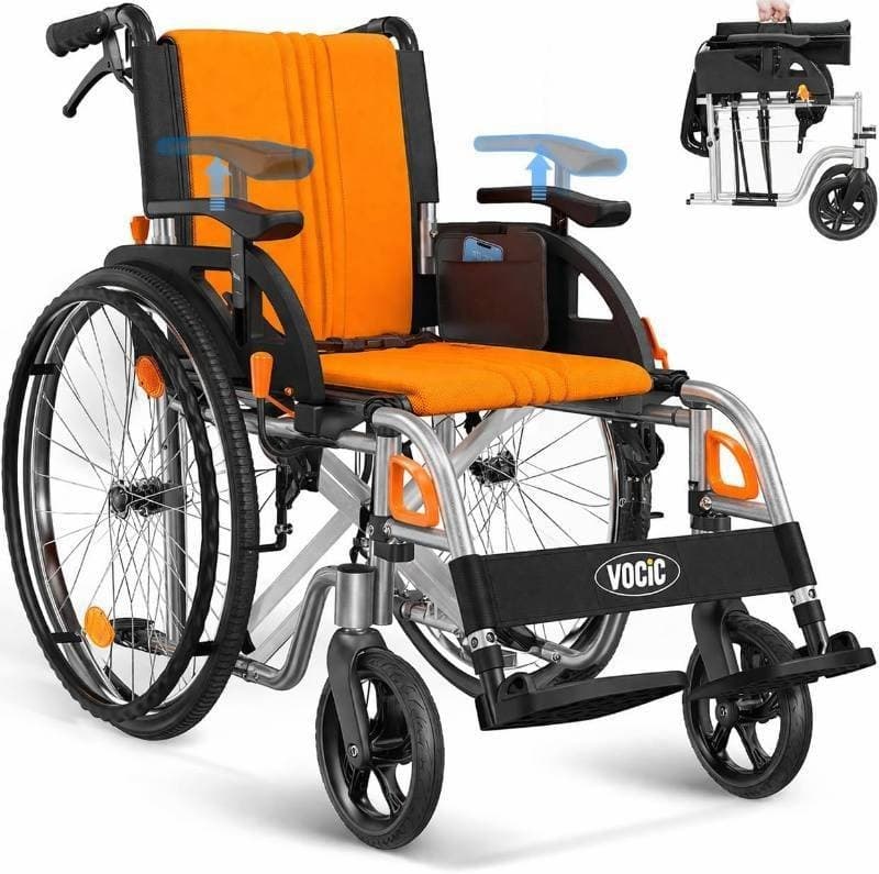 VOCIC U32 Ultra Lightweight Wheelchair Orange Folding Transport Chair NEW NIB
