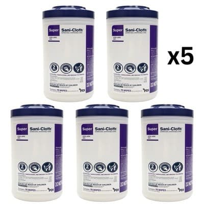 PDI Super Sani-Cloth Extra Large 7.5 x 15in Dispoable Wipes, 5 Ct - EXP 01/2028