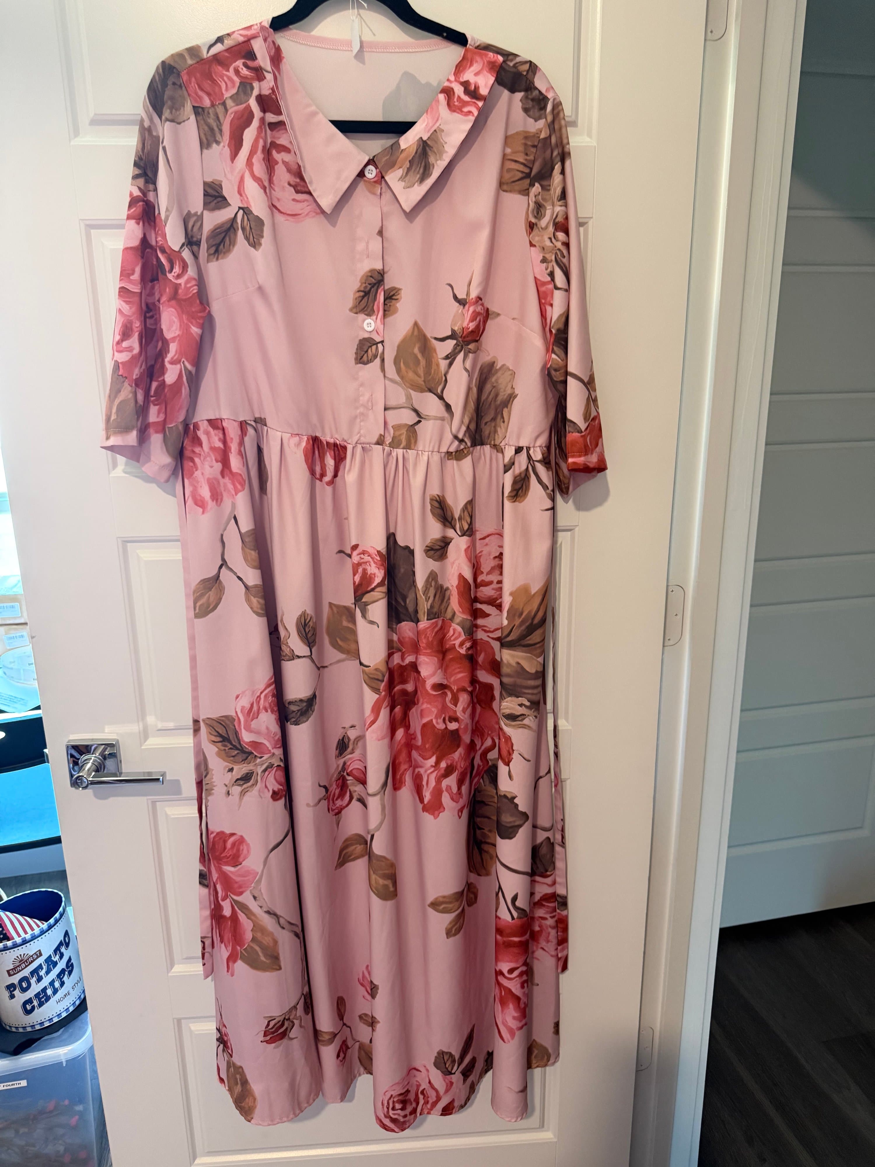 Floral Pink Dress XL with Button Front