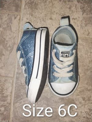 Converse Chuck Taylor All Star Blue Glitter Unisex Kids Sneakers Size 6C