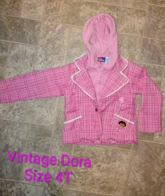 Vintage Retro Dora The Explorer Pink Zip Up Blazer Jacket Girls Size 4T