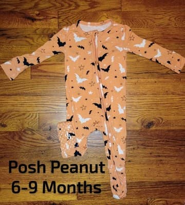 Posh Peanut Halloween Bat Print PJ One-Piece 6-9 Months Orange Black Bamboo