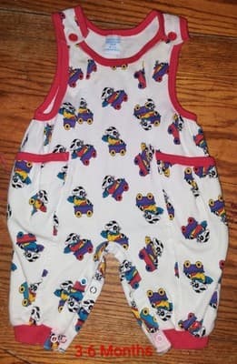 Vintage Dog Car Print Sleeveless Cotton Romper 3-6 Months- White Red Blue Yellow