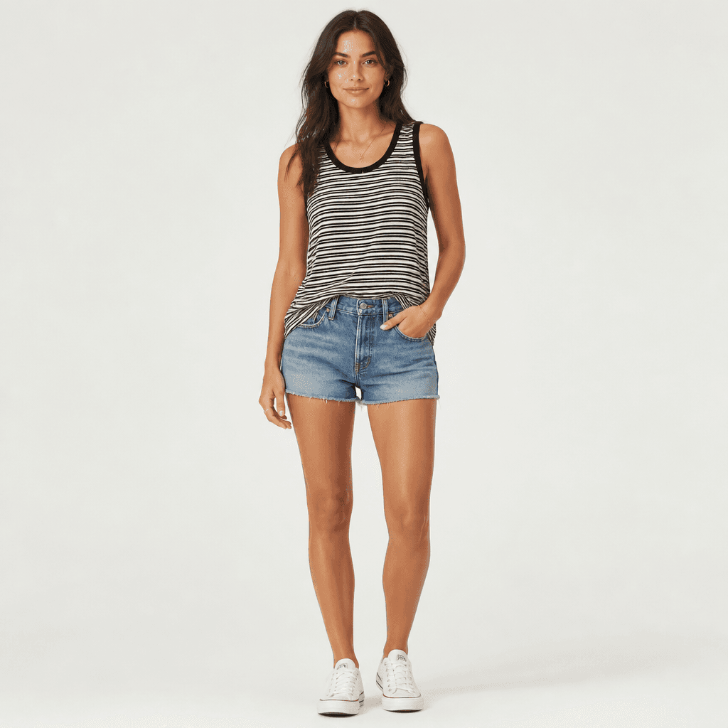 Striped Sleeveless Tank Top Black/White