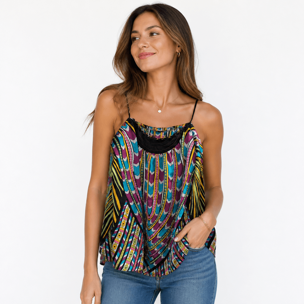 Colorful Sleeveless Top with Geometric Print size L
