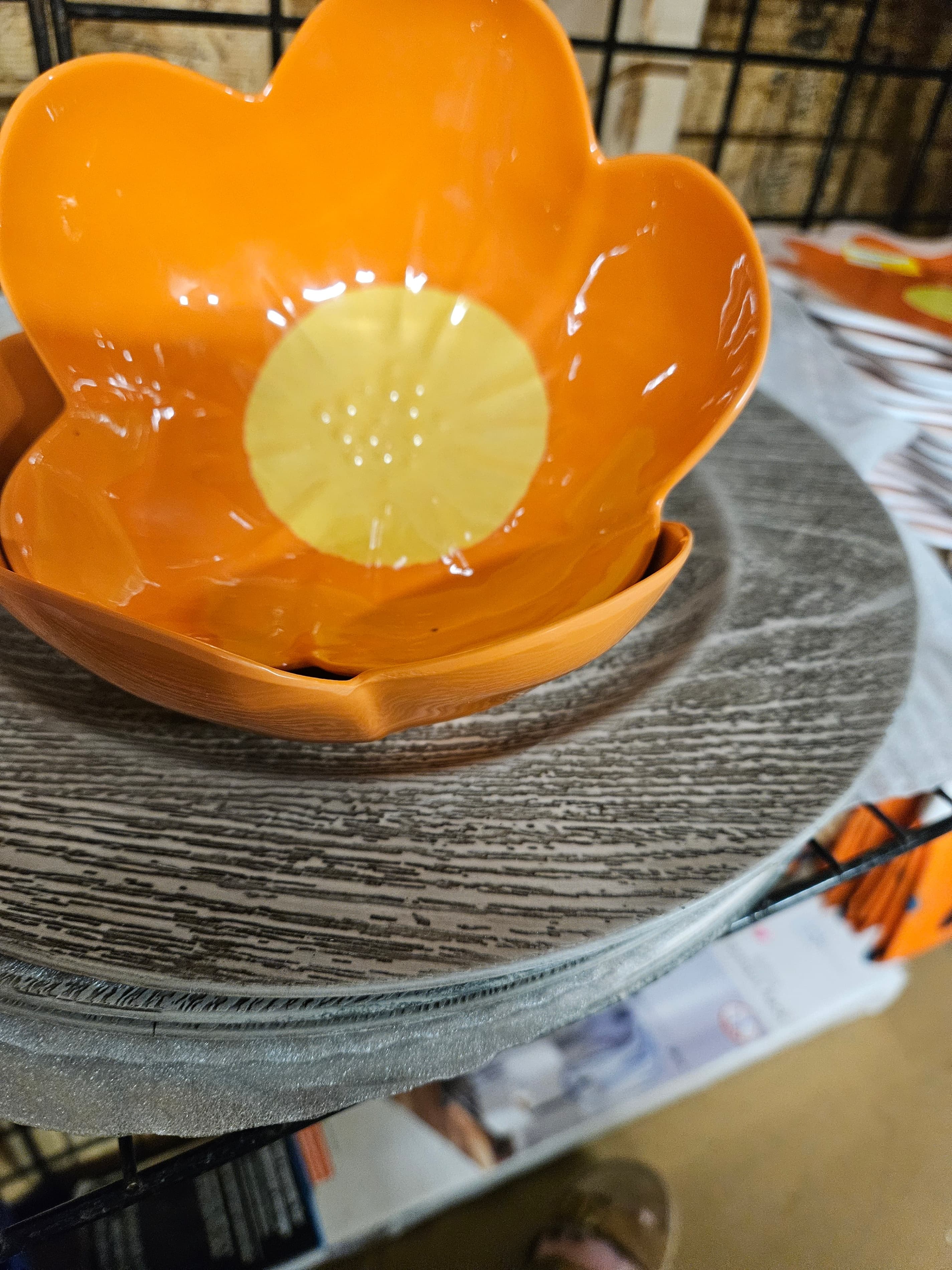 Orange Flower-Shaped Ceramic Bowl