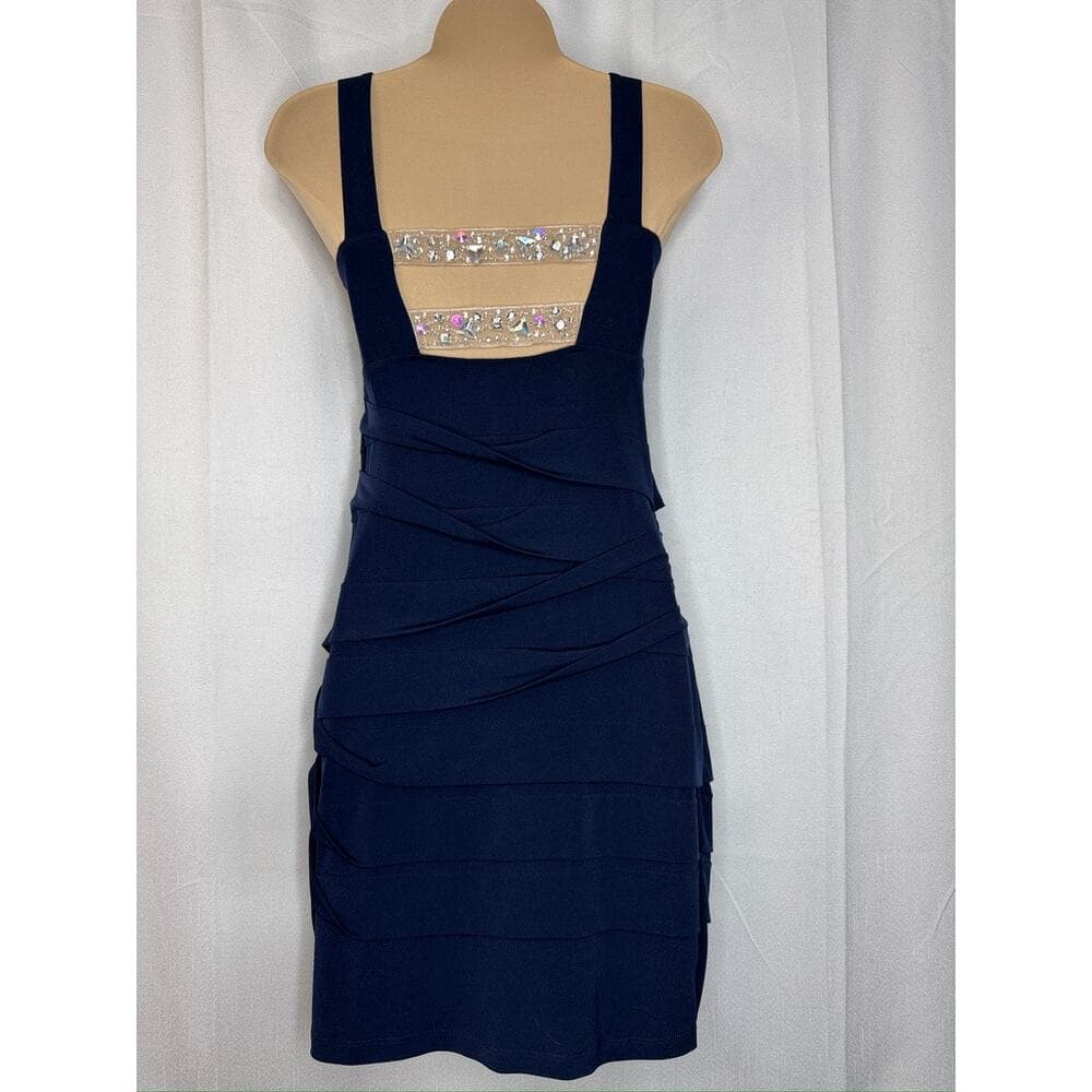 435. City Triangles Navy Beaded Bandage Cocktail Dress Size 9