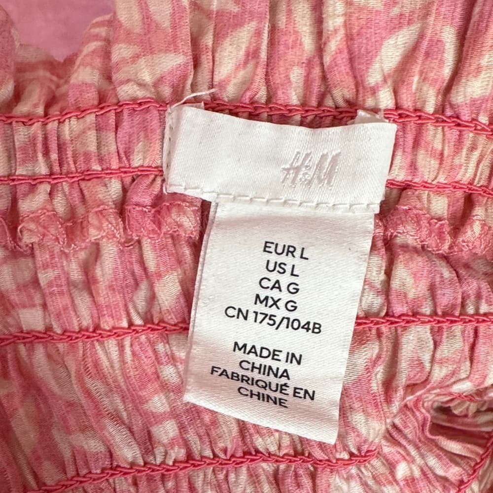 125. H&M Pink Off Shoulder Smocked Long Sleeve Dress L