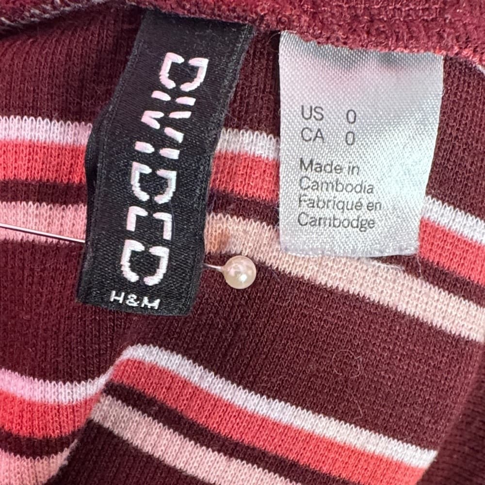 120- H&M Divided Striped Bodycon Mini Dress Maroon Pink White Size 0