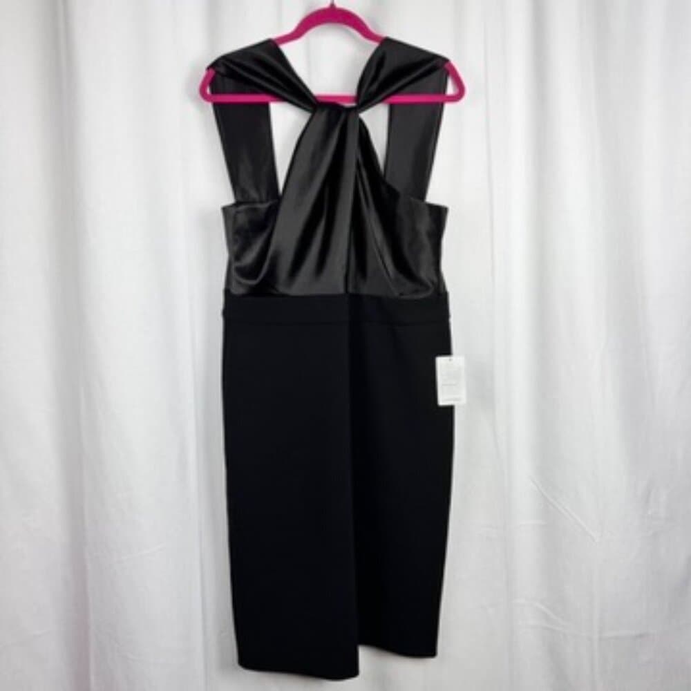 335. NWT Eliza J Black Satin Twist Bodice Sleeveless Midi Dress 16