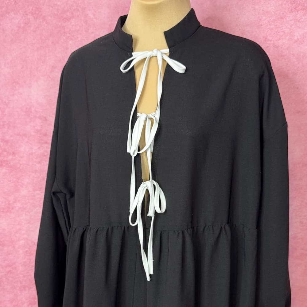 124. Shein Black Tie-Front Oversized Midi Dress Size M