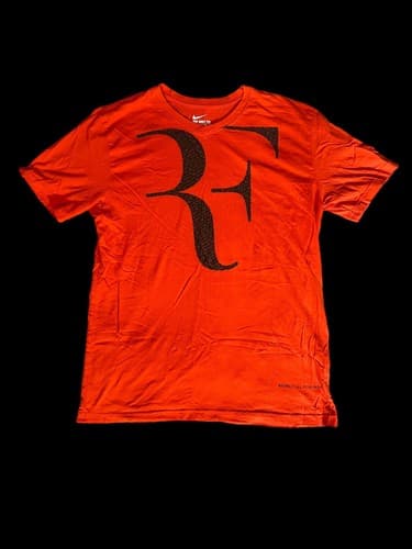 Roger Federer Repeat RF Logo Nike T-Shirt Mens Size Large Orange