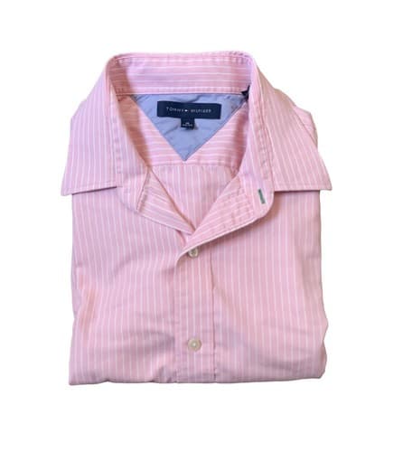TOMMY HILFIGER - MEN'S PINK & WHITE STRIPED DRESS SHIRT - SIZE 16 X 32/33