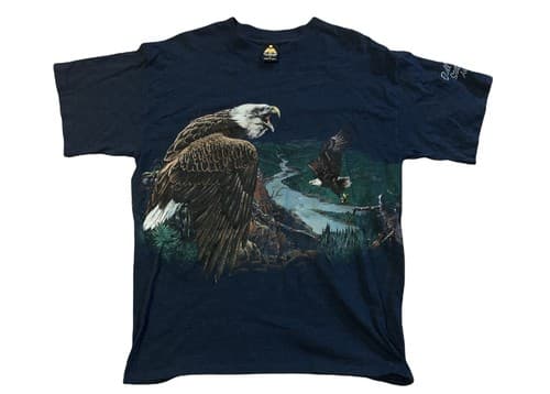 Vintage All Over Print Single Stitch Shirt Bald Eagle Animal Bull Shoals L AOP