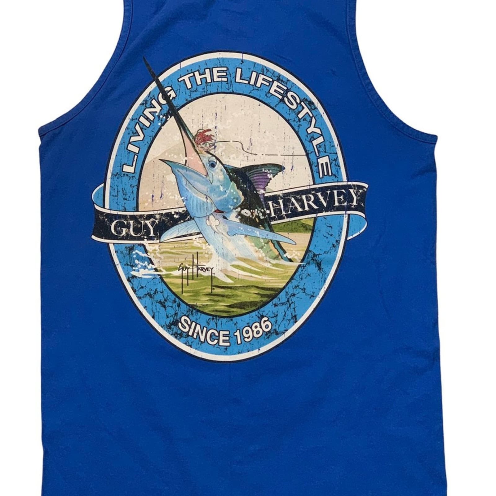 Guy Harvey Blue Tank Top Men's Small tee
