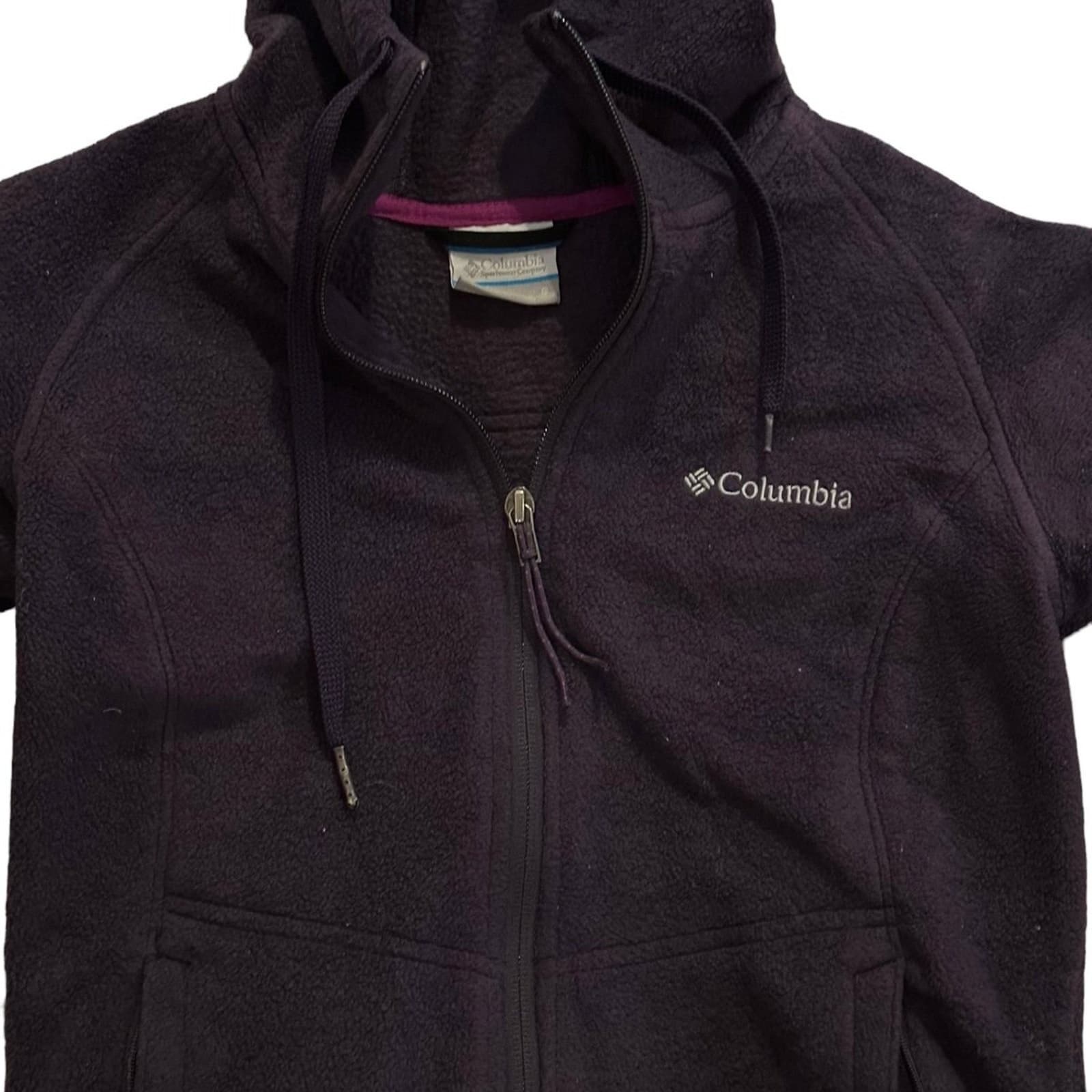 Columbia Sweater Womens Small Purple Fleece Hooded Full Zip Pockets Long Sleeve