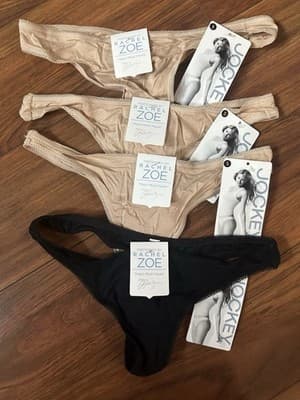 4 RACHEL ZOE Jockey Women’s Small Thong Panties Beige Black Modal Stretch
