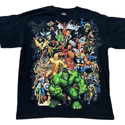 Vintage Mad Engine Marvel All Over Print Character Tee Mens Medium T-Shirt