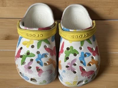 Crocs Classic Vacay Vibes Clog White Butterfly Print Kids C 12 Rare