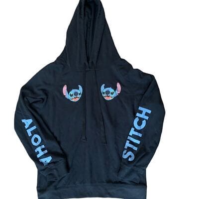 Womens Juniors Small Disney Stitch Graphic Hoodie Long Sleeve Sweatshirt