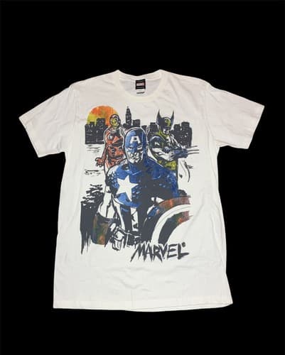 Captain America Wolverine Iron Man Mad Engine Marvel Comics T-Shirt Large Raised