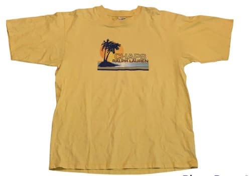 Vintage Chaps Ralph Lauren T Shirt Mens Large Yellow Short Sleeve Beach Tropical
