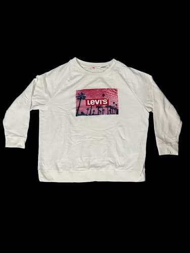 Levi's Sweatshirt White Size 2XL Palm Trees Pink Graphic crewneck Super Soft