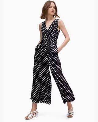 Kate Spade NY Lia Black White Polka Dot Capri Wide Sleeveless Jumpsuit 2 New!