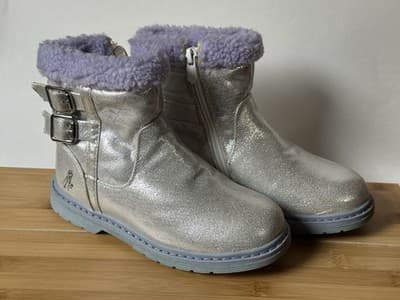 Disney FROZEN 2 Elsa Anna Glitter Silver Zipper Boots Girls Kids 13