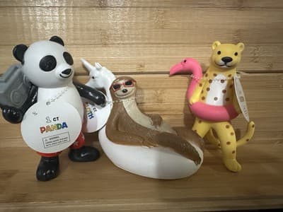 3 Ankyo Circus Zoo Party Animals Toys Figures Cake Toppers Panda Sloth & Cheetah