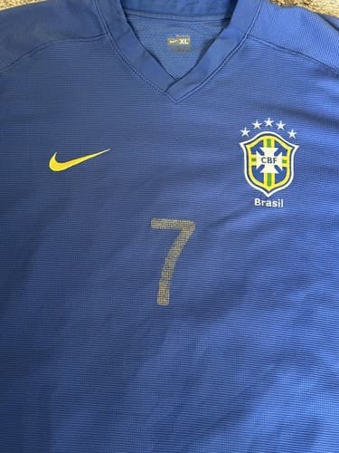 NIKE FitDry Men's Brasil CBF Match BLUE Soccer Jersey Mens Size XL #7 Futbol