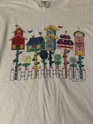 Vintage Alore Birds Flowers And Birdfeeders 90s T Shirt XXL Single Stitch USA