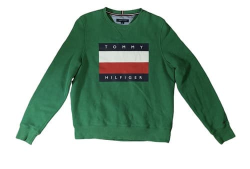 Tommy Hilfiger Sweatshirt Crewneck Graphic Logo Big Flag Long Sleeve Men Small