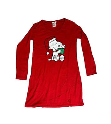 Peanuts Snoopy Munki Munki Nightgown Nightshirt Christmas Red Womens Large