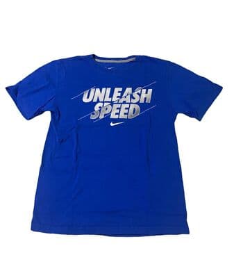 Nike Small Unleash Speed Swoosh Mens T-Shirt Blue Silver Graphic