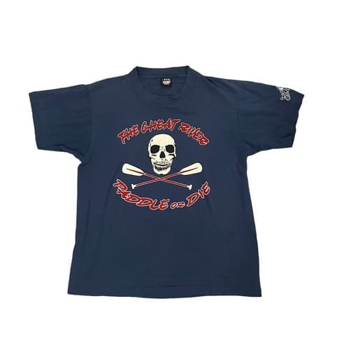 Vintage 90s Paddle or Die Skull Faded T Shirt Large Single Stitch Cheat River