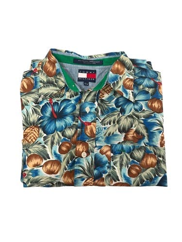 Tommy Hilfiger Hawaiian Tropical Shirt Buttoned Long Sleeve Mens Medium Vtg