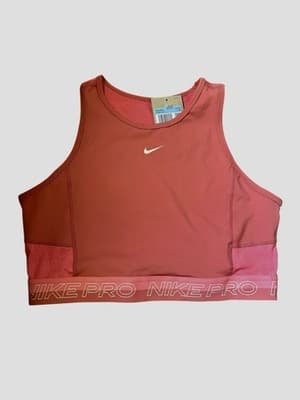 New NIKE PRO Dri-FIT Cropped Women's Medium Training Top Sports Bra Coral NWT