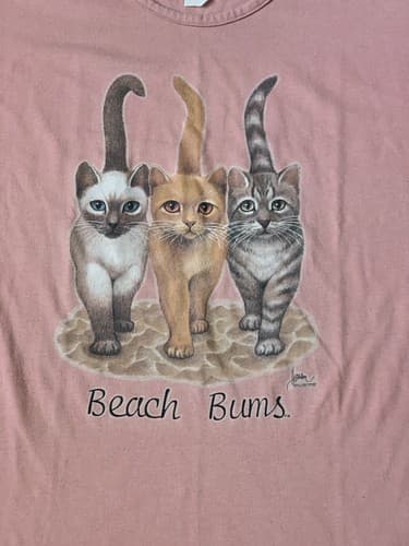 Vintage BEACH BUM Tabby Cat Funny Humor Cute Bob Harrison Graphic T Shirt L