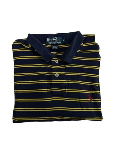 Polo Ralph Lauren Polo Shirt Mens XL Navy Blue Yellow Stripes Pony Cotton