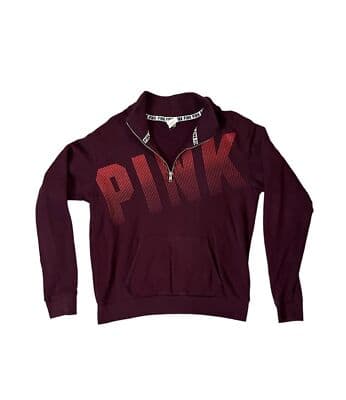 VICTORIA SECRET PINK 1/4 Zip Womens Pullover Sweatshirt Small Maroon Dot Logo